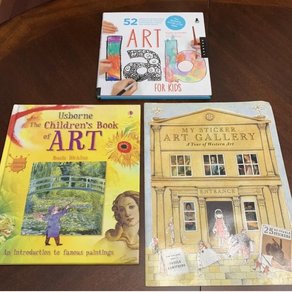 3 Children's Art Books Sticker Art Gallery Art Lab Book of Art